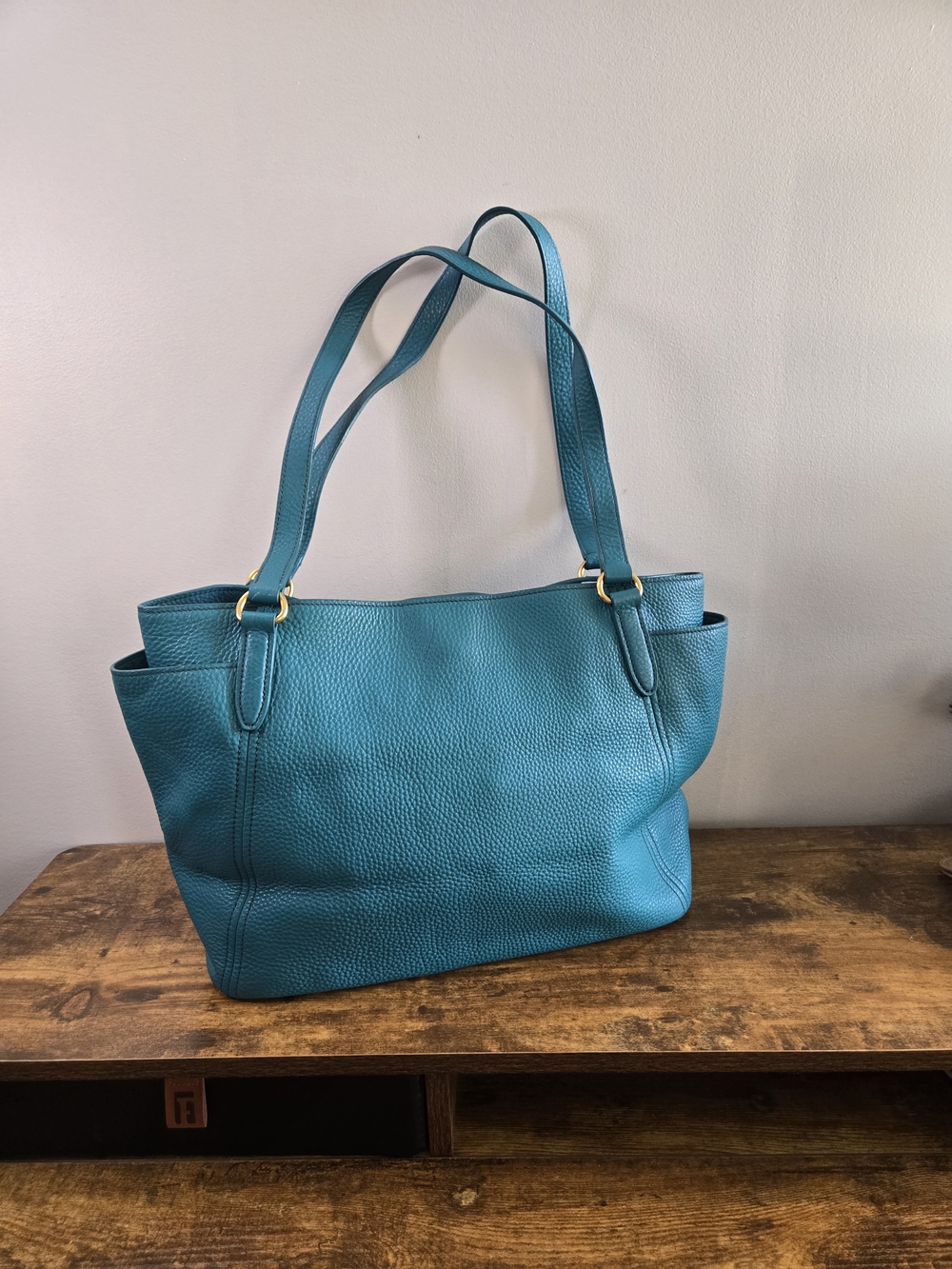 Prada Teal Pebbled Leather Tote - Picture 7 of 14